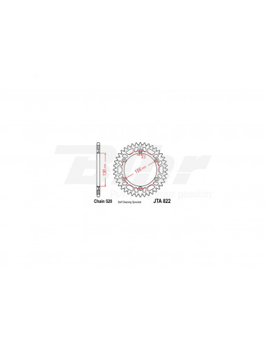 Couronne en aluminium JT 822 avec 49 dents