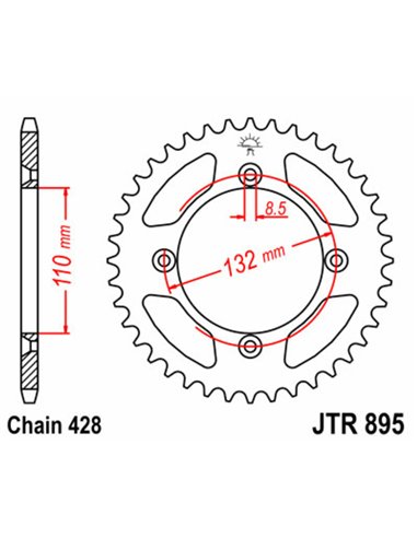 Corona JT SPROCKETS acero estándar 895 - Paso 428 JTR895.49