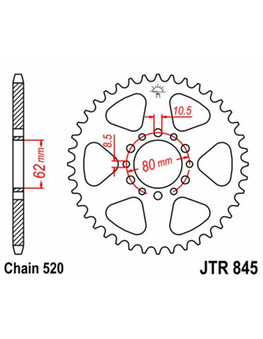 Corona JT SPROCKETS acero estándar 845 - Paso 520 JTR845.40