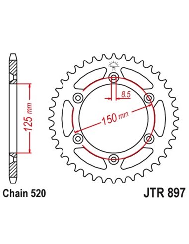 Corona JT 897 de acero con 48 dientes paso 520 autolimpiable JTR897.48SC