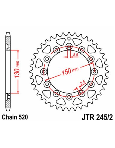 Corona JT SPROCKETS acero estándar 245/2 - Paso 520 JTR245/2.41