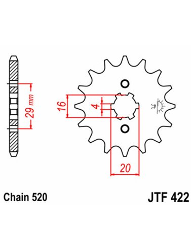 Piñon JT 422 de acero con 14 dientes JTF422.14