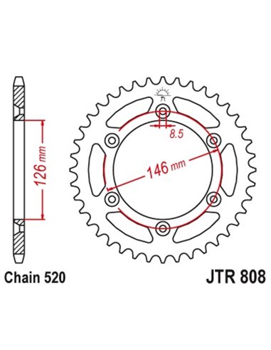 Corona JT 808 de acero con 48 dientes paso 520 autolimpiable JTR808.48SC