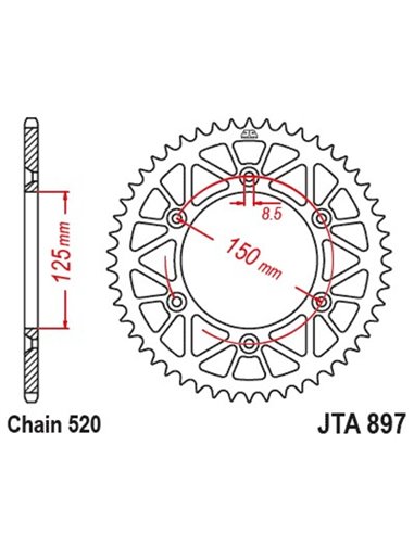 Corona JT SPROCKETS Racelite aluminio negro 897 - 520 JTA897.52BLK