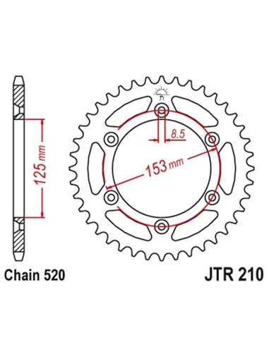 Corona JT 210 de acero con 45 dientes paso 520 autolimpiable JTR210.45SC