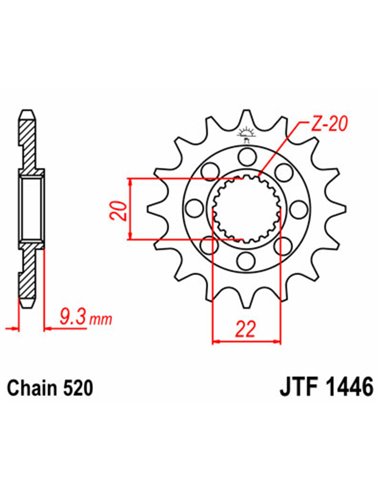 Piñón JT de acero KX250 F 06-19 13 dientes JTF1446.13