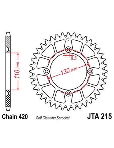 Corona JT 215 de aluminio con 52 dientes JTA215.52