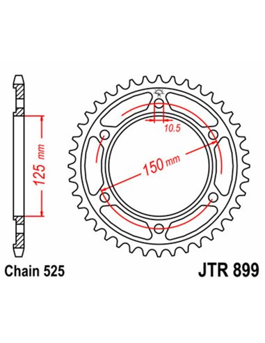 Corona JT SPROCKETS acero estándar 899 - Paso 525 JTR899.42