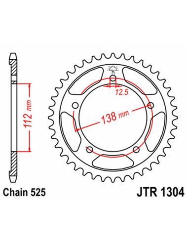 Corona JT SPROCKETS acero estándar 1304 - Paso 525 JTR1304.42