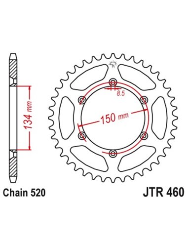 Corona JT 460 de acero con 50 dientes paso 520 autolimpiable JTR460.50SC