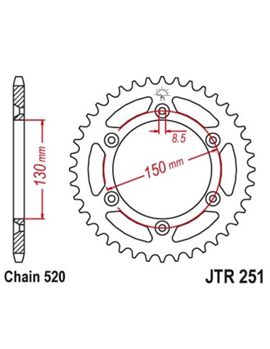 Corona JT 251 de acero con 50 dientes paso 520 autolimpiable JTR251.50SC