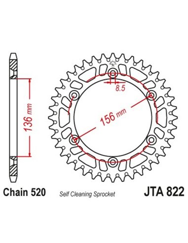 Corona JT Aluminio negro JT 822 con 51 dientes JTA822.51BLK