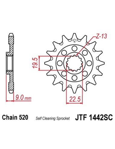 Piñon JT 1442SC autolimpiable de acero con 14 dientes JTF1442.14SC