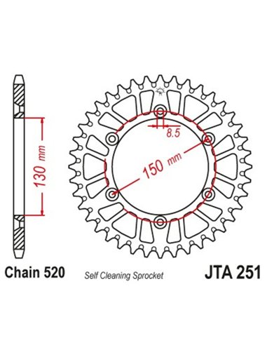 Corona JT SPROCKETS aluminio negro ultraligero 251 - 520 JTA251.50BLK