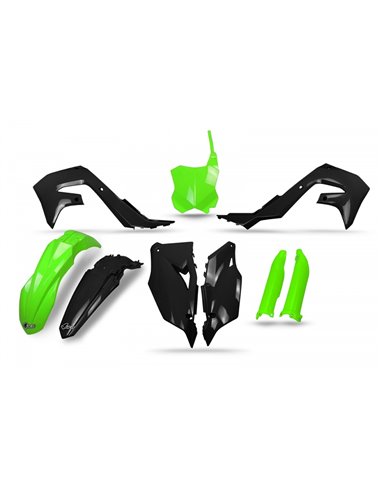 Kit de plástica UFO negro y verde flúor, Kawasaki KXF KAKIT228@111