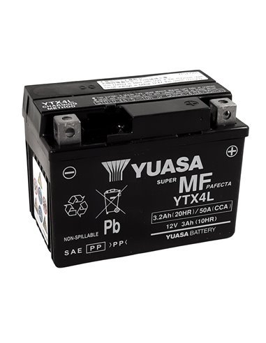 Batería YUASA W/C activada de fábrica sin mantenimiento -  YTX4L (FA) YTX4L