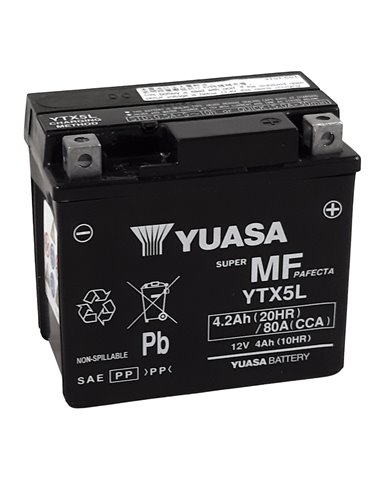 Batería YUASA W/C activada de fábrica sin mantenimiento -  YTX5L (FA) YTX5L