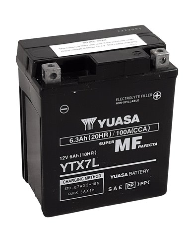 Batería YUASA W/C activada de fábrica sin mantenimiento -  YTX7L (FA) YTX7L