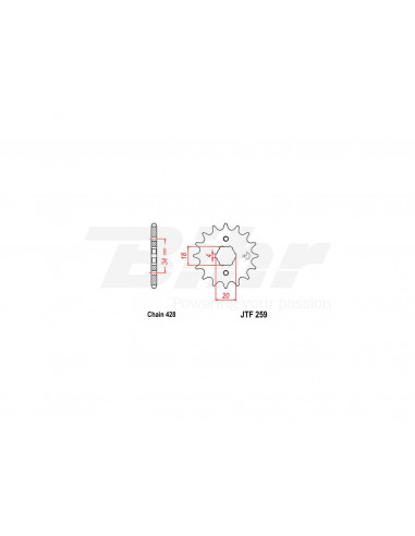 Pinyó JT 259 d'acer amb 14 dents