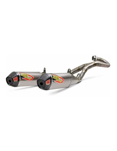 Complete Pro Circuit dual T-6 exhaust line, stainless steel, CRF450R / RX: Titanium silencer, carbon end cap