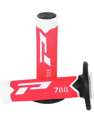 Punhos Offroad de densidade tripla 788 Closed End Branco / Preto / Vermelho PRO GRIP PA078800WRN