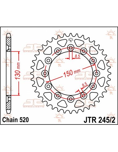 Couronne JTR245 / 2.44 44 dents 520 PITCH NATURAL C49 HIGH CARBON STEEL