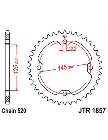 Corona JTR1857.36 36 dents 520 PITCH BLACK C49 HIGH CARBÓ STEEL