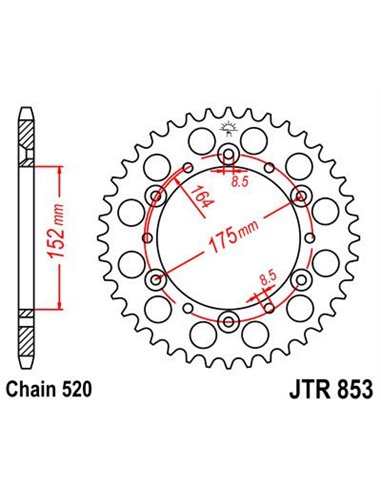 Corona JTR853.38 38 dents 520 PITCH BLACK C49 HIGH CARBÓ STEEL