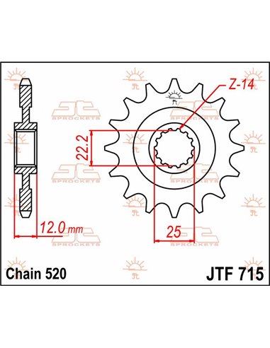 Front drive sprocket JTF715.12 12 teeth 520 PITCH NATURAL STEEL