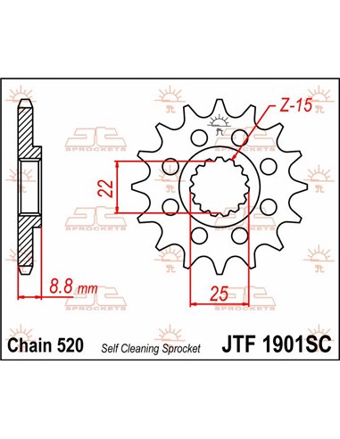 Pignon JTF1901.15SC SELF CLEANING 15 dents 520 PAS ALLIAGE D'ACIER CHROMOLY NATUREL