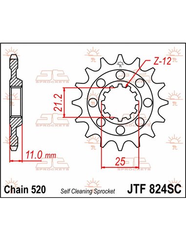 Front drive sprocket JTF824.13SC SELF CLEANING 13 teeth 520 PITCH NATURAL CHROMOLY STEEL ALLOY