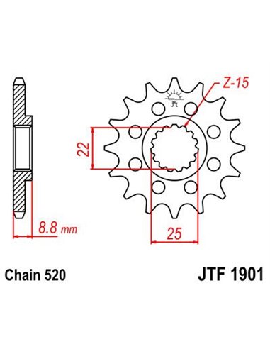 Pignon JTF1901.11 11 dents 520 PAS NATUREL SCM420 ALLIAGE D'ACIER CHROMOLY