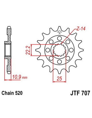 Front drive sprocket JTF707.14 14 teeth 520 PITCH NATURAL SCM420 CHROMOLY STEEL ALLOY