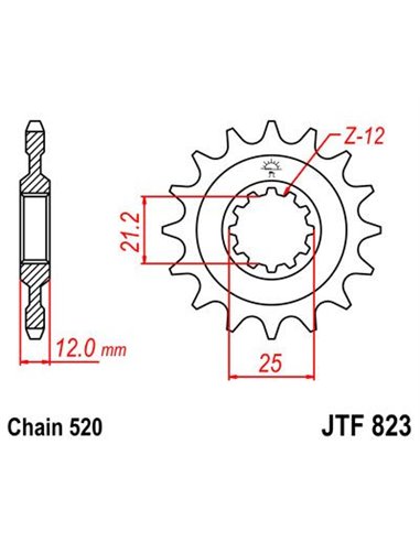 Pinhão de Ataque JTF823.16 16 dentes 520 PITCH PRETO C49 AÇO ALTO CARBONO