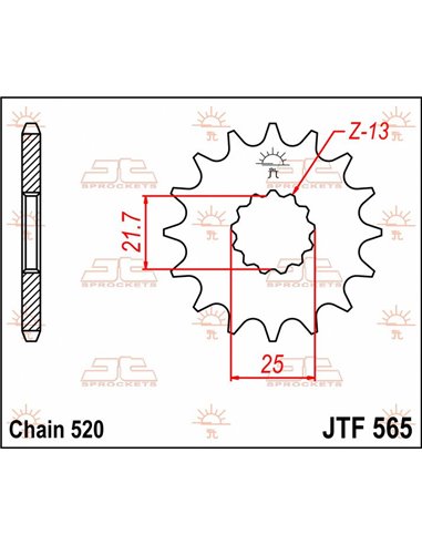 Pignon JTF565.17 17 dents 520 PITCH NATURAL CHROMOLY STEEL