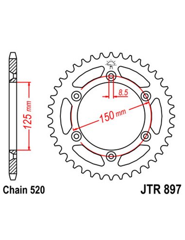 Couronne JT SPROCKETS JTR897.51 51 dents 520 PITCH noire C49 HIGH CARBON acier JTR897.51