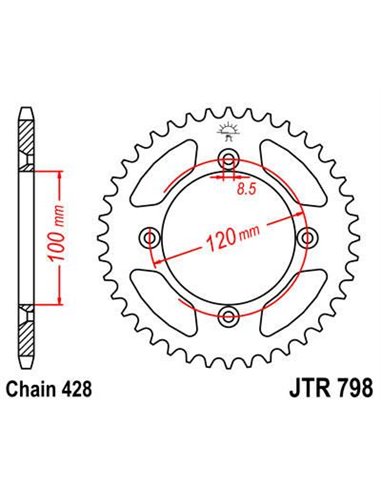 Corona JTR798.48ZBK 48 dents 428 PITCH NATURAL C49 HIGH CARBÓ STEEL