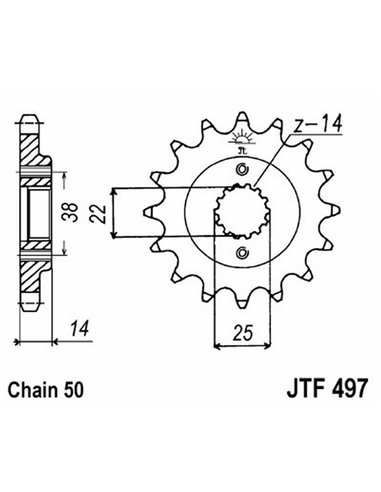 JT 497 steel front drive sprocket with 15 teeth