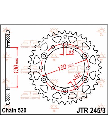 Cremalheira JTR245 / 3.43 43 dentes 520 PITCH NATURAL C49 AÇO ALTO CARBONO