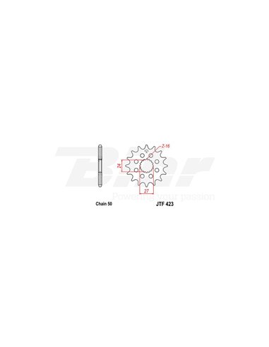 JT 423 steel front drive sprocket with 16 teeth