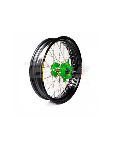 Complete wheel Haan Wheels black rim 17-3,50 green hub 1 25106/3/7