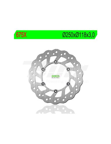 Disco de freno NG ondulado 675X Ø250 x Ø118 x 3. Posición: Delantera.