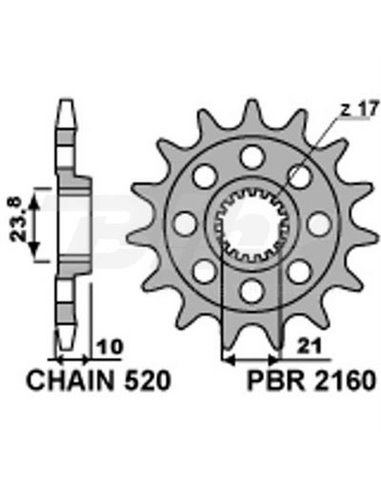 Pignon PBR 13 dents acier pas standard 520 type 2160 Suzuki RMZ450