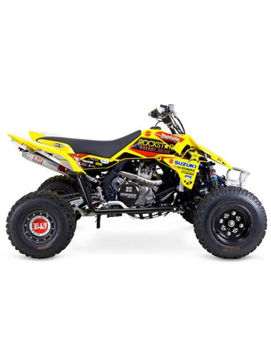 Linea completa escape Yoshimura Signature RS-5, acero inox, Silencioso de aluminio, Suzuki LT-R450